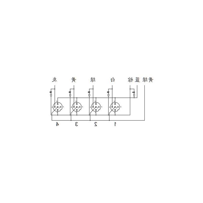 M12分线盒、单通道、NPN、4端口一体式、带LED、PVC非柔性电缆、灰色护套、24N421-XXX